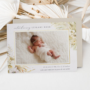 Vintage Tropic Boho Floral Foil Birth Announcement