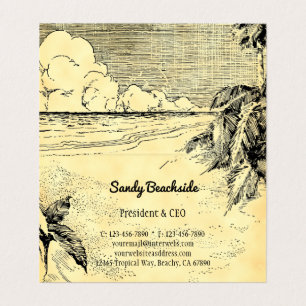 Vintage Tropical Beach Custom Folded Business Card