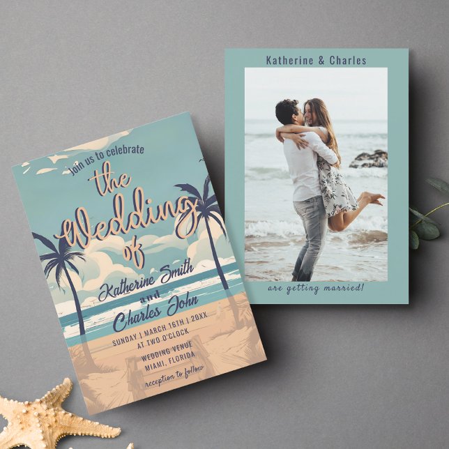 Vintage Tropical Beach Destination Wedding Photo Invitation (Creator Uploaded)