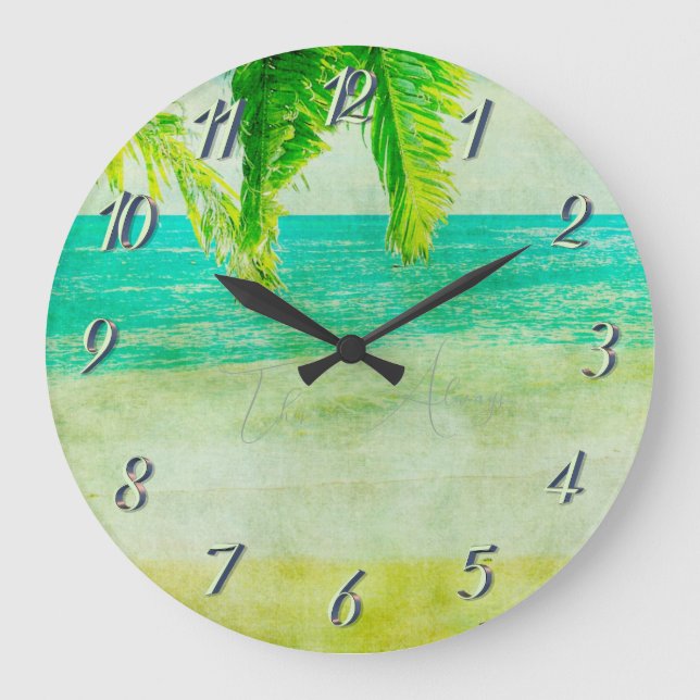 Vintage Tropical Beach Painting This Always . . . Large Clock (Front)