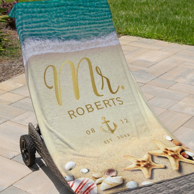 Vintage Tropical Beach Starfish Personalised Mr. Towel (Creator Uploaded)