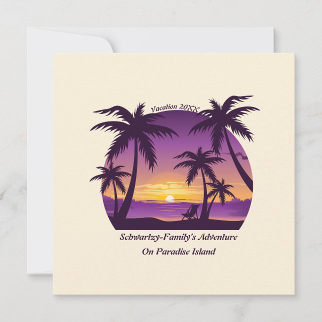 Vintage Tropical Beach Summer Sunset Palm Tree Invitation (Front)