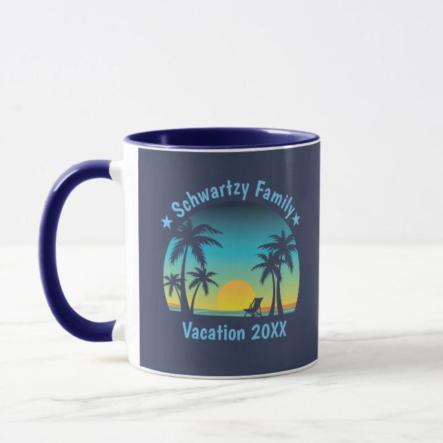Vintage Tropical Beach Summer Sunset Palm Tree Mug (Left)