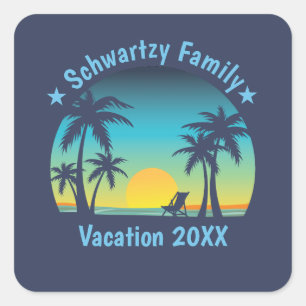 Vintage Tropical Beach Summer Sunset Palm Tree Square Sticker