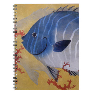 Vintage Tropical Blue Fish Coral Marine Ocean Life Notebook