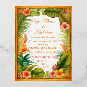 Vintage Tropical Bouquet Thunder_Cove Foil Invitation Postcard
