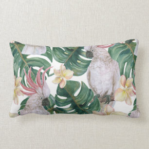 Vintage tropical cockatoo flower lumbar cushion