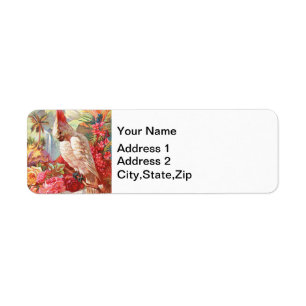 Vintage Tropical Cockatoo & Rose Botanical Art Return Address Label