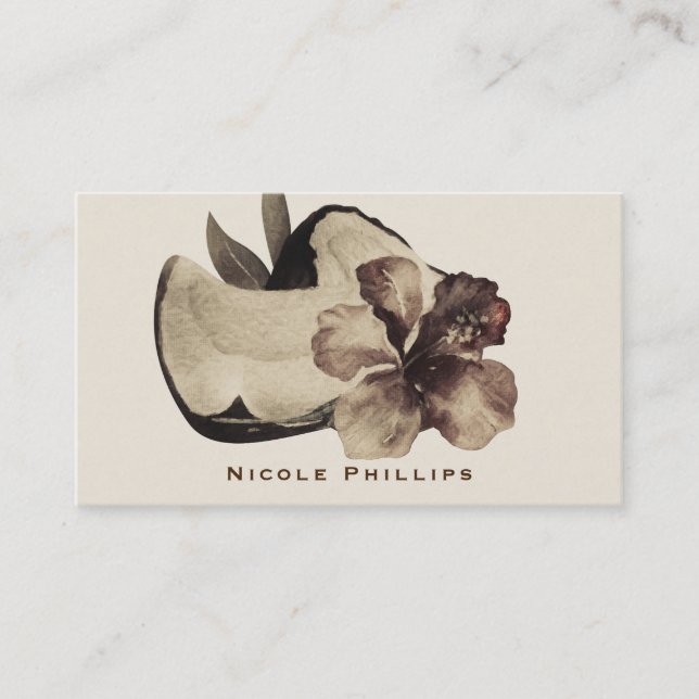Vintage Tropical Coconut & Hibiscus Elegant Chic Business Card (Front)