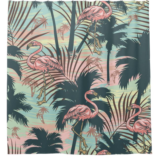 Vintage tropical colorful seamless pattern with pi shower curtain (Front)