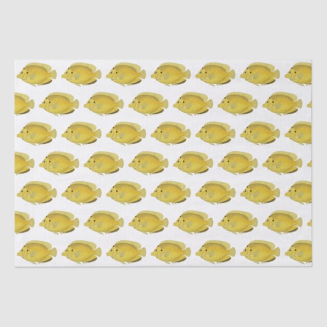 Vintage Tropical Fish Drawing Yellow Tissue Paper (Front)