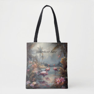 Vintage Tropical Flamingo Botanical Painting Art Tote Bag