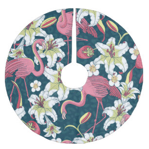 Vintage Tropical Flamingoes Lilies Pattern Brushed Polyester Tree Skirt