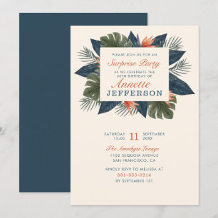 Vintage Tropical Flora Custom Surprise Party Invitation