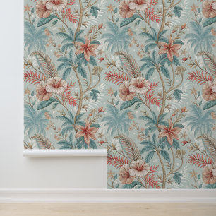 Vintage Tropical Floral Coastal Elegance Design Wallpaper