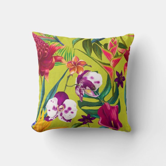 Vintage Tropical Flower Throw Pillow (Front)
