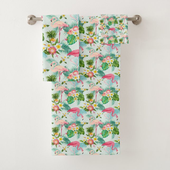 Vintage Tropical Flowers And Birds Bath Towel Set (Insitu)