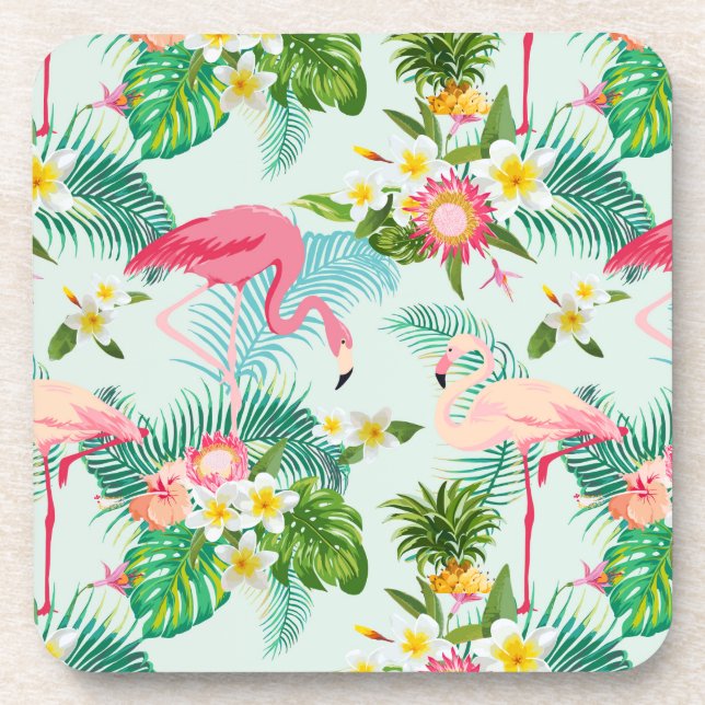 Vintage Tropical Flowers And Birds Coaster (Front)