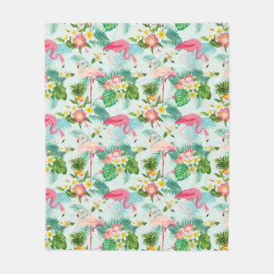 Vintage Tropical Flowers And Birds Fleece Blanket