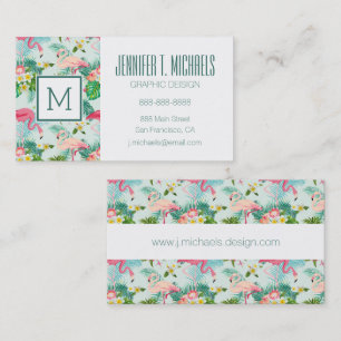 Vintage Tropical Flowers And Birds   Monogram Business Card