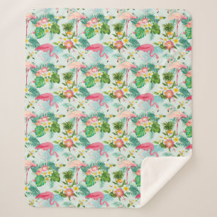 Vintage Tropical Flowers And Birds Sherpa Blanket