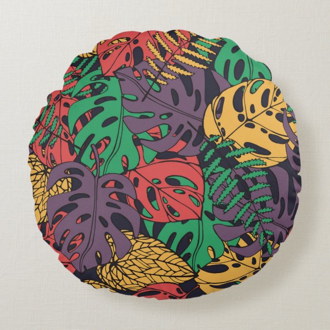 Vintage tropical flowers seamless pattern round cushion (Front)