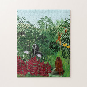 Vintage Tropical Forest Monkeys Illustration Art Jigsaw Puzzle