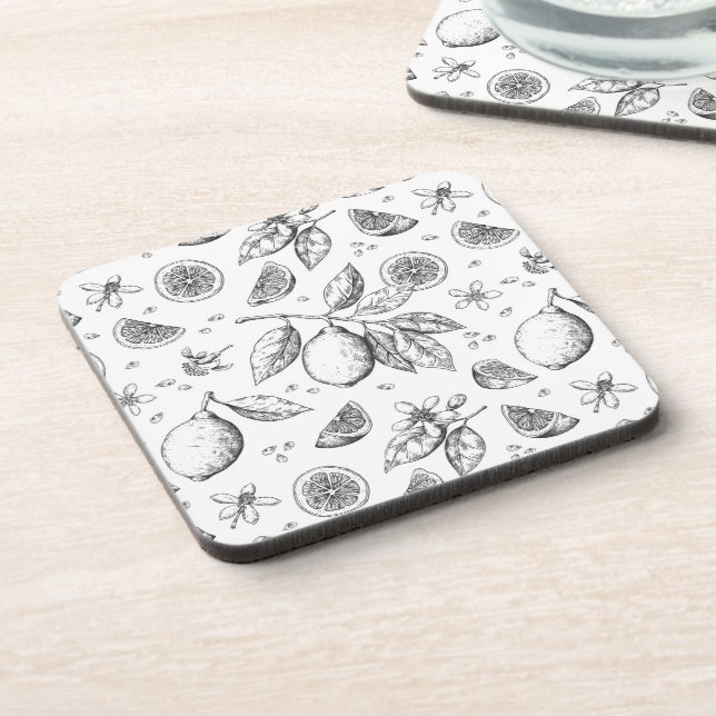 Vintage Tropical Fruit Lemon Floral Pattern Coaster (Left Side)