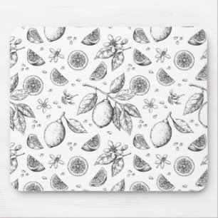 Vintage Tropical Fruit Lemon Floral Pattern Mouse Pad