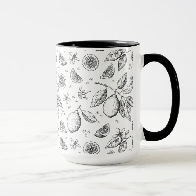 Vintage Tropical Fruit Lemon Floral Pattern Mug (Right)