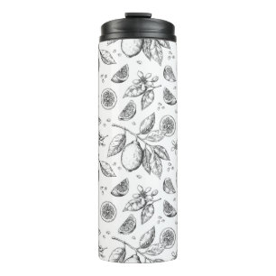 Vintage Tropical Fruit Lemon Floral Pattern Thermal Tumbler