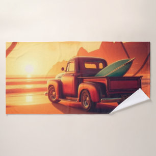 vintage tropical/Hawaiian surf truck Bath Towel