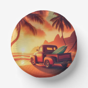 vintage tropical/Hawaiian surf truck Paper Plate