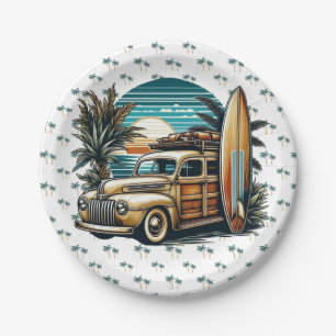 vintage tropical/Hawaiian surf truck Paper Plate
