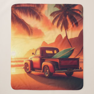 vintage tropical/Hawaiian surf truck Sherpa Blanket