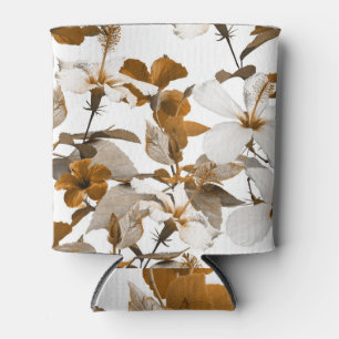 Vintage Tropical Hibiscus: Photo Collage Pattern Can Cooler