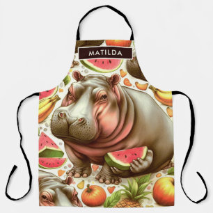 Vintage Tropical Hippopotamus Pattern Apron