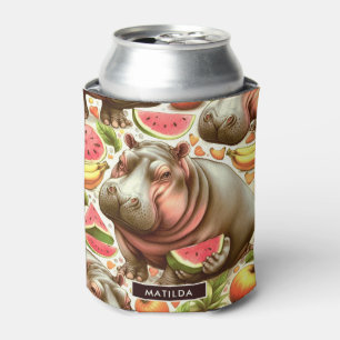 Vintage Tropical Hippopotamus Pattern Can Cooler