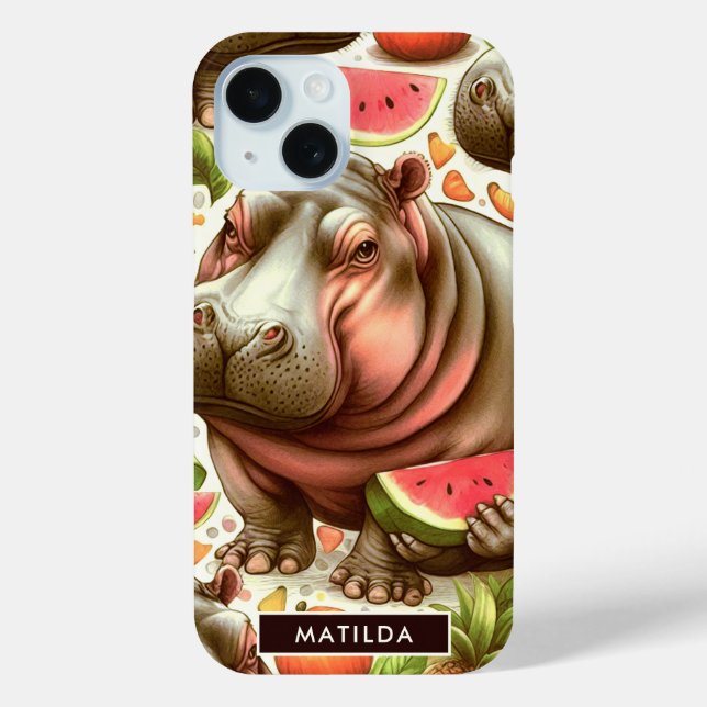 Vintage Tropical Hippopotamus Pattern Case-Mate iPhone Case (Back)