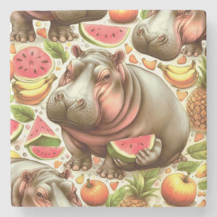Vintage Tropical Hippopotamus Pattern Stone Coaster