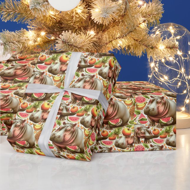 Vintage Tropical Hippopotamus Pattern Wrapping Paper (Holidays)