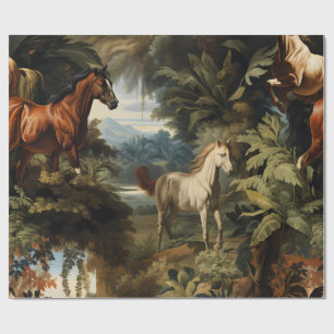 Vintage Tropical Horse Pattern Elegant Equestrian  Wrapping Paper