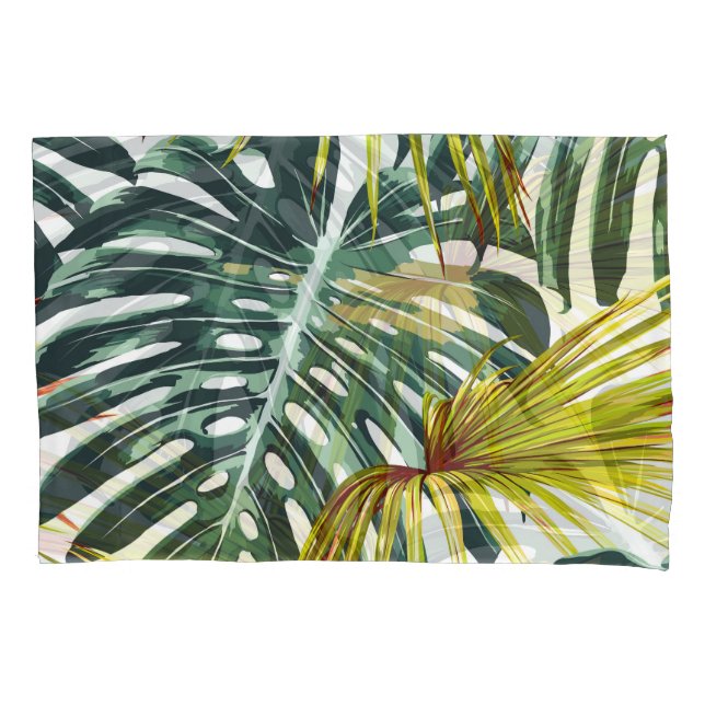 Vintage Tropical Jungle Leaves Pattern Pillowcase (Front)