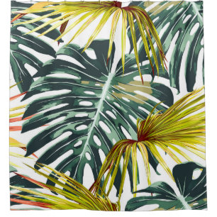 Vintage Tropical Jungle Leaves Pattern Shower Curtain
