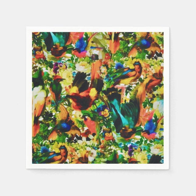 Vintage Tropical Jungle Wild Parrots Napkin (Front)