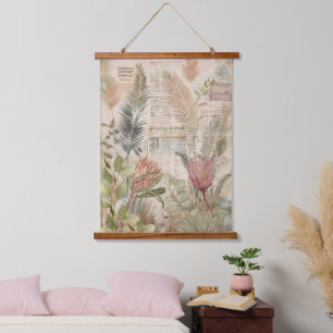 Vintage Tropical Leaves and Maui Protea Hanging Tapestry