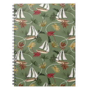 Vintage tropical leaves, boat, and sailor rope sea notebook