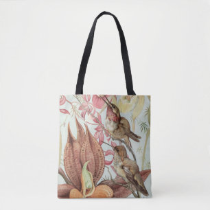 Vintage Tropical Orchids, Flowers and Hummingbirds Tote Bag