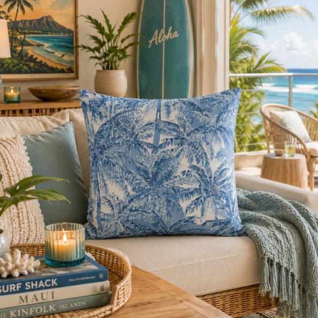 Vintage Tropical Palm Toile Pattern Cushion (Creator Uploaded)