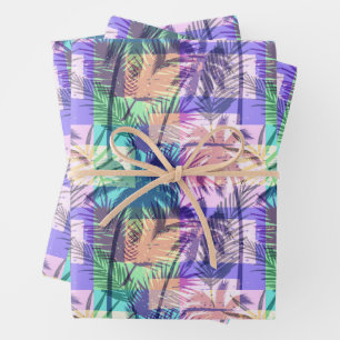 Vintage Tropical Palm Tree Collage Wrapping Paper Sheet